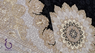 فرش 700 شانه - طرح رستا طلاکوب سرمه ای با تراکم 2550 آکریلیک