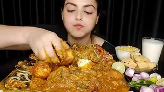 Eating Huge Chicken Dum Biryani With spicy Egg And Chicken Curry | Indian Sweets | Big Bites 