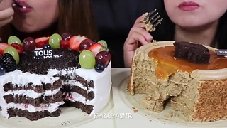 ASMR HUGE CELEBRATION CAKES (Chocolate and Caramel Mocha) 초콜릿 케이크 리얼사운드 먹방 ケーキ केक | Kim&Liz ASMR