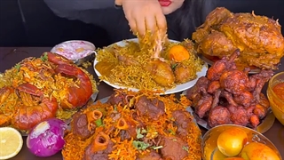 ASMR EATING CHICKEN BIRYANI,MUTTON BIRYANI,PRAWNS BIRYANI,WHOLE CHICKEN CURRY,EGGS,CHICKEN LOLLIPOP