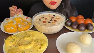 ASMR EATING RASGULLA,RASMALAI,KHEER,,GULAB JAMUN,KALA JAMUN,INDIAN SWEET *FOOD EATING VIDEOS*