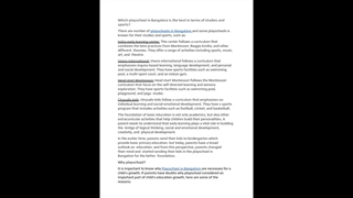 Which playschool in Bangalore is the best in terms of studies and sports