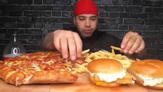 (ASMR NO TALKING) DOUBLE CHEESE & PEPPERONI PIZZA, FILET-O-FISH, AND MCDONALD'S FRIES MUKBANG