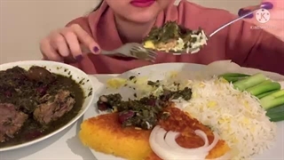 Asmr mukbang Ghormeh sabzi (Persian Stew) & rice with Tahdig
