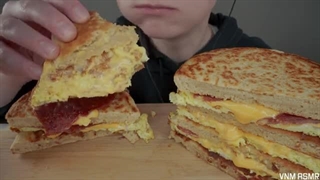 ASMR GIANT Breakfast Sandwich! Turkey Bacon, Egg & Cheese with Maple Buttermilk Protein Pancakes