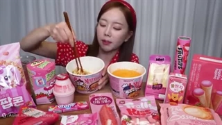 چالش غذا صورتی /موکبانگ کره ای /تم صورتی